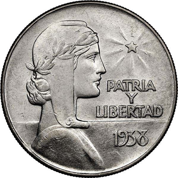 CUBA, struck at the Philadelphia mint, "ABC" peso, 1938, NGC MS 62.