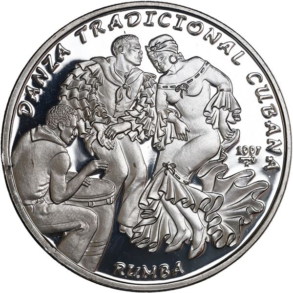 CUBA, Havana mint, proof error 10 pesos, 1997, Traditional Cuban Dance - rumba, nine medallions on r