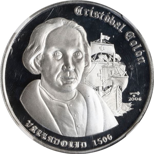 CUBA, Havana mint, proof 10 pesos, 2006, 500th Anniversary of the Death of Christopher Columbus, ext