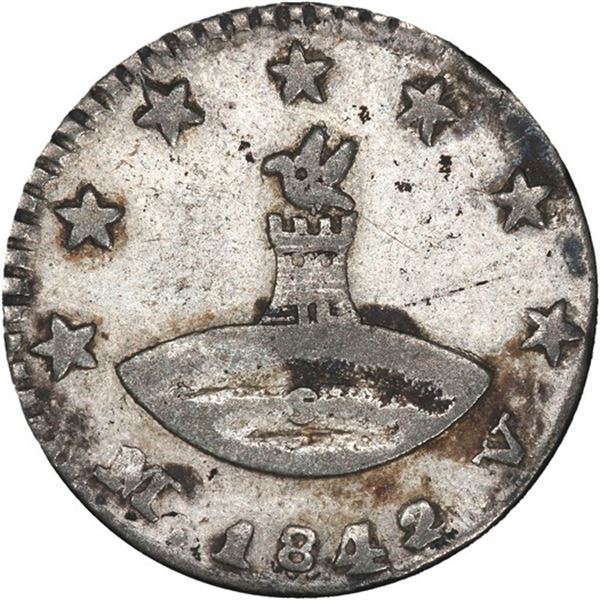 ECUADOR, Quito, ¼ real, 1842 MV-S, very rare, PCGS XF details / cleaned.