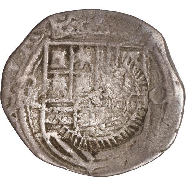 EL SALVADOR, 1 real, arms countermark (Type V, 1869) on a Mexico City, Mexico, cob 1 real, Philip II