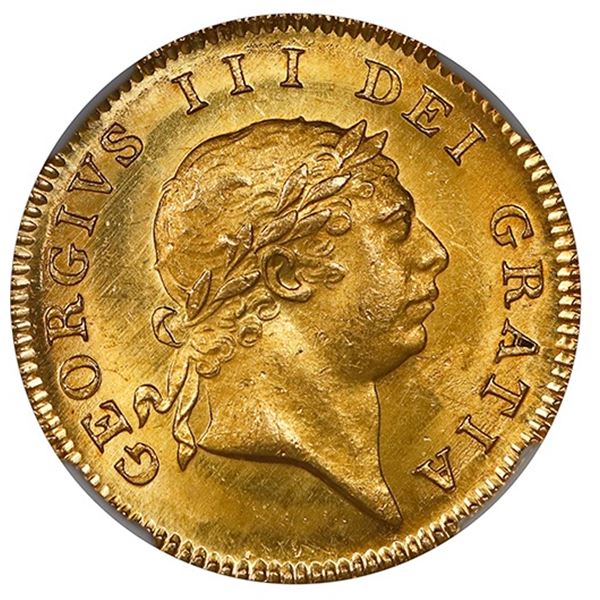 GREAT BRITAIN, London, gold half guinea, George III, 1813, NGC MS 64.