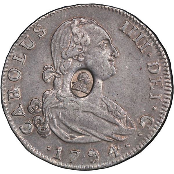 GREAT BRITAIN, Bank of England, half dollar, George III, bust in oval indent countermark (1797) on a