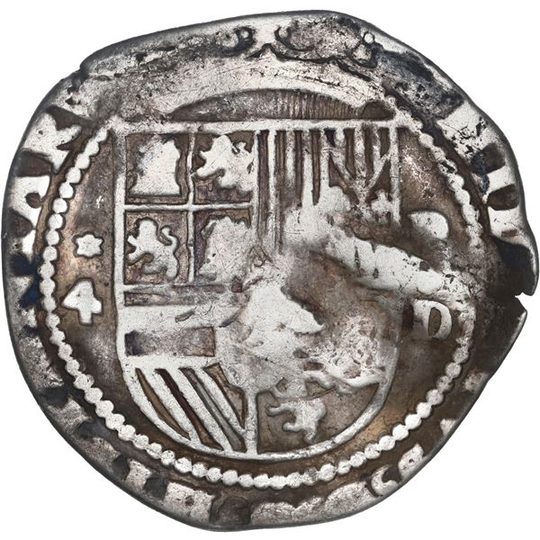 GUATEMALA, 2 reales "moclón," crown countermark (1662) on a Lima, Peru, cob 2 reales mule with 4R ob