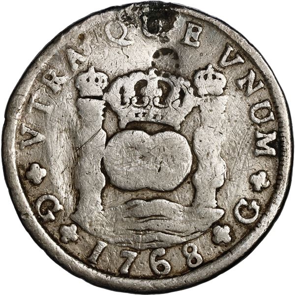 GUATEMALA, Guatemala City, pillar 8 reales, Charles III, 1768 P, inverted N in IND, ex-Brameld.