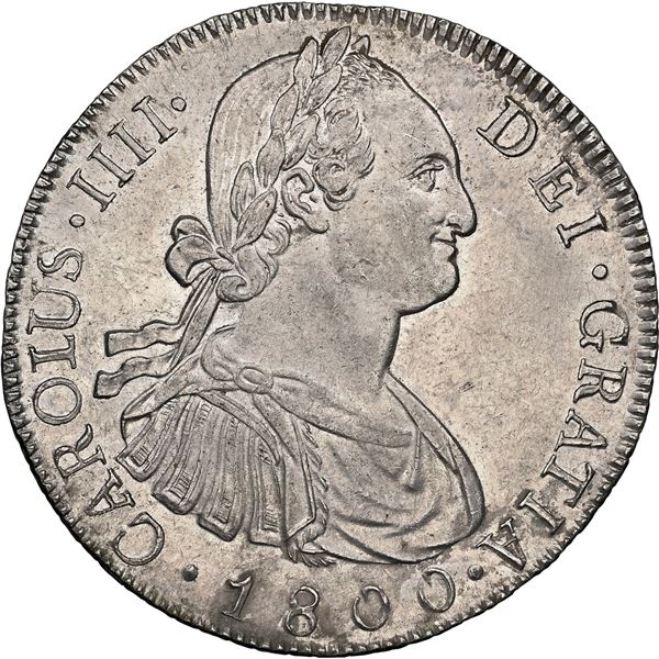 GUATEMALA, Guatemala City, bust 8 reales, Charles IV, 1800 M, NGC MS 62, finest known in NGC census.