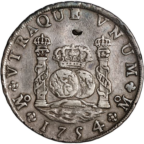 MEXICO, Mexico City, pillar 8 reales, Ferdinand VI, 1754/3 MF, crowns alike, ex-Brameld.