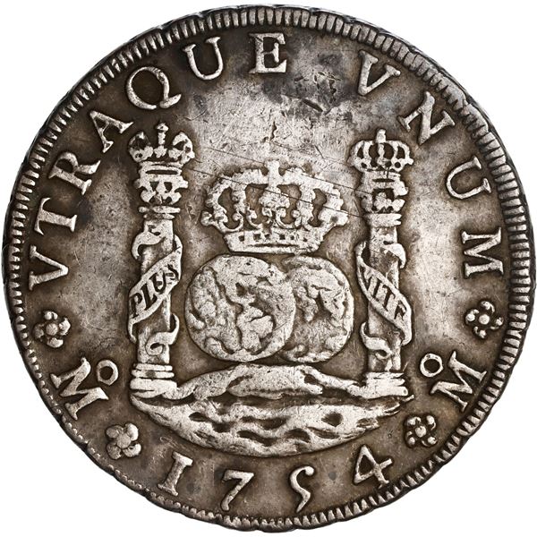 MEXICO, Mexico City, pillar 8 reales, Ferdinand VI, 1754 MM, dissimilar crowns, ex-Brameld.