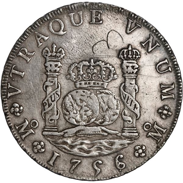 MEXICO, Mexico City, pillar 8 reales, Ferdinand VI, 1756/5 MM, ex-Brameld.