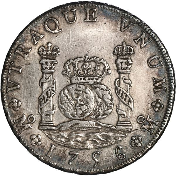MEXICO, Mexico City, pillar 8 reales, Ferdinand VI, 1756 MM, ex-Brameld.