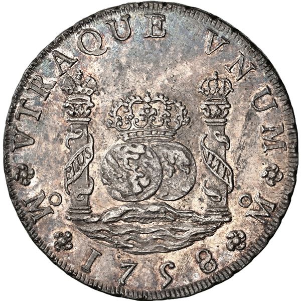MEXICO, Mexico City, pillar 8 reales, Ferdinand VI, 1758 MM, NGC AU 58, ex-Brameld.
