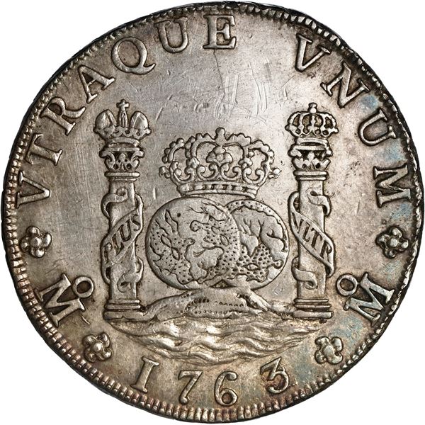 MEXICO, Mexico City, pillar 8 reales, Charles III, 1763/2 MF, ex-Brameld.