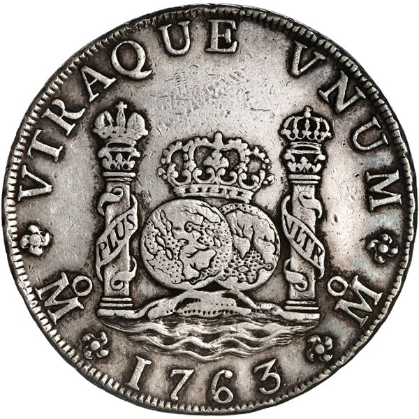 MEXICO, Mexico City, pillar 8 reales, Charles III, 1763/2 MF, ex-Brameld.