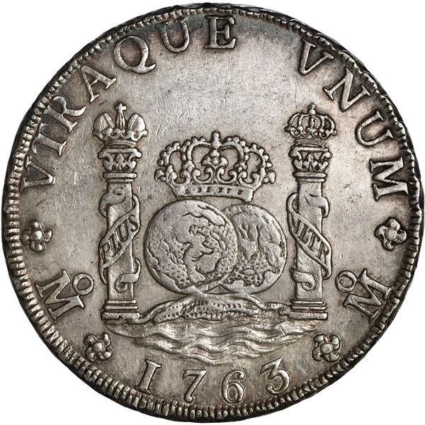 MEXICO, Mexico City, pillar 8 reales, Charles III, 1763 MF, rounded 6, ex-Brameld.