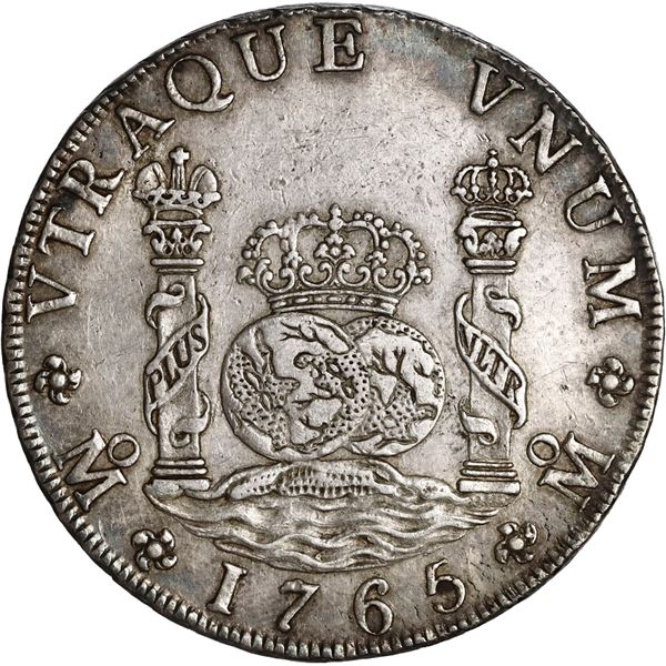 MEXICO, Mexico City, pillar 8 reales, Charles III, 1765 MF, ex-Brameld.