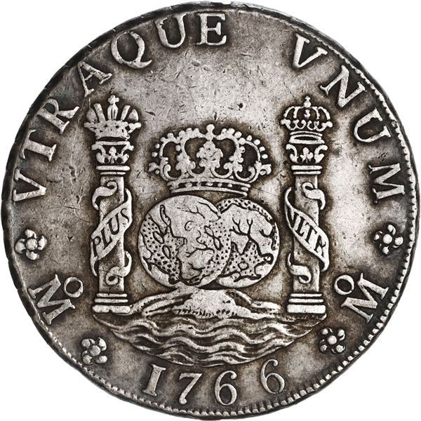 MEXICO, Mexico City, pillar 8 reales, Charles III, 1766 MF, ex-Brameld.