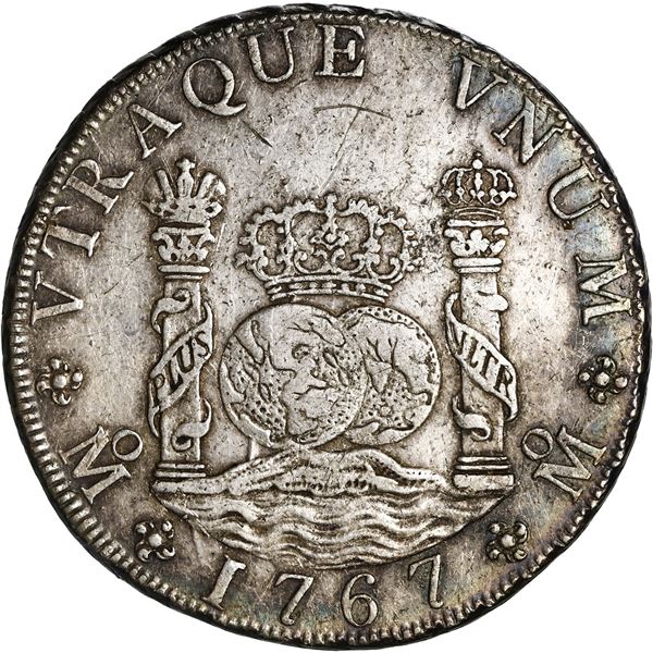 MEXICO, Mexico City, pillar 8 reales, Charles III, 1767 MF, ex-Brameld.