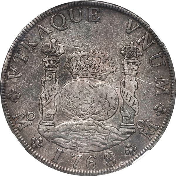 MEXICO, Mexico City, pillar 8 reales, Charles III, 1768 MF, NGC XF 40.