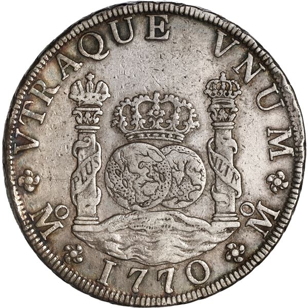 MEXICO, Mexico City, pillar 8 reales, Charles III, 1770/69 FM, rare, ex-Brameld.