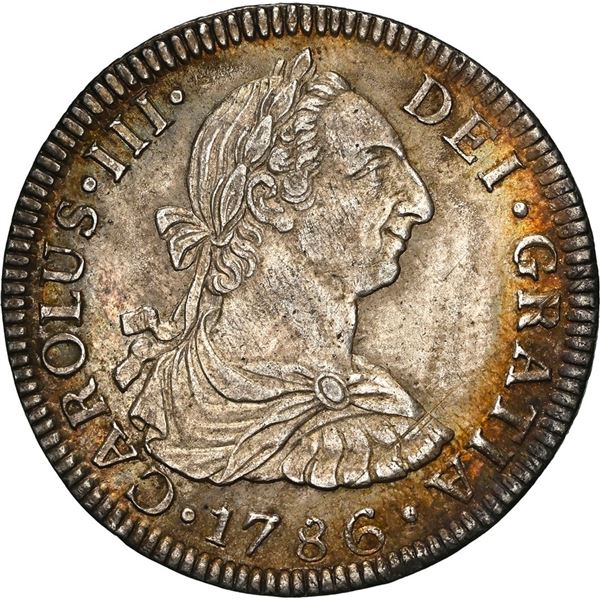 MEXICO, Mexico City, bust 2 reales, Charles III, 1786 FM, NGC MS 61.