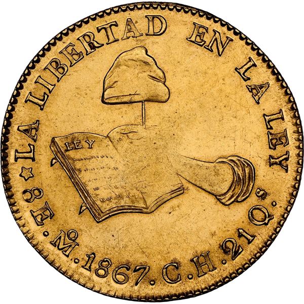 MEXICO, Mexico City, gold 8 escudos, 1867 CH, NGC MS 63.