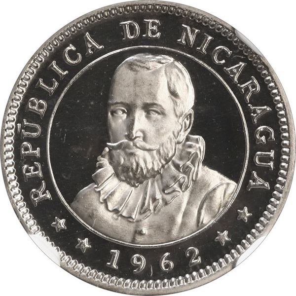 NICARAGUA, struck in London, copper-nickel proof 5 centavos, 1962, incuse B.C.N. on edge, NGC PF 66 