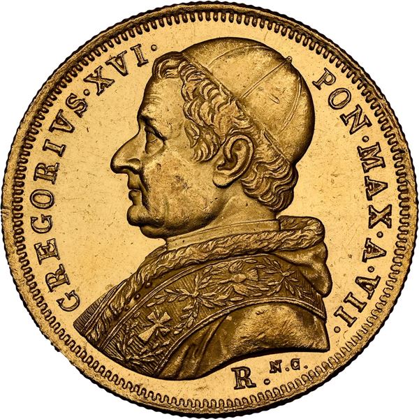 PAPAL STATES, Rome mint, gold 10 scudi, Gregorius XVI, 1837-VII, rare, NGC MS 63.