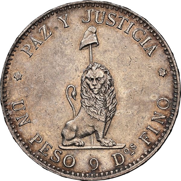 PARAGUAY, struck in Buenos Aires, 1 peso, 1889, NGC AU 55.