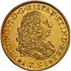 Image 1 : PERU, Lima, gold bust 8 escudos, Ferdinand VI, 1751 J, first bust, NGC MS 61, ex-Voetter, ex-Eliasbe