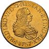 Image 1 : PERU, Lima, gold bust 8 escudos, Ferdinand VI, 1757 JM, second bust, NGC AU details / cleaned, ex-Al