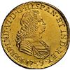 Image 1 : PERU, Lima, gold bust 4 escudos, Ferdinand VI, 1759 JM, second bust, NGC AU details / removed from j
