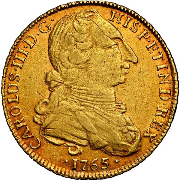 PERU, Lima, gold bust 4 escudos, Charles III, 1765 JM, second bust ("rat nose"), very rare, NGC XF 4