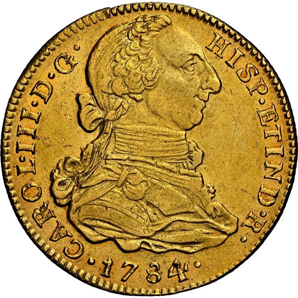 PERU, Lima, gold bust 4 escudos, Charles III, 1784 MI, rare, NGC AU 55, finest and only example in N