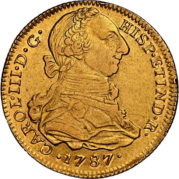 PERU, Lima, gold bust 4 escudos, Charles III, 1787 MI, rare, NGC AU 55, finest and only example in N