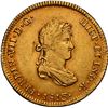 Image 1 : PERU, Lima, gold bust 4 escudos, Ferdinand VII, 1813 JP, small bust, rare, NGC AU details / obv scra