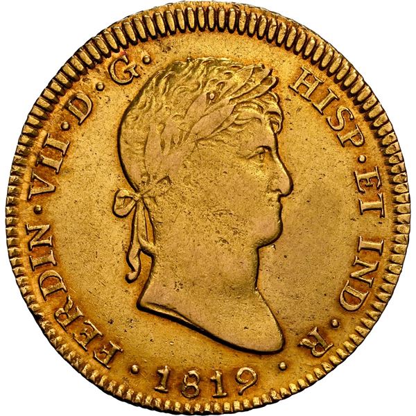 PERU, Lima, gold bust 4 escudos, Ferdinand VII, 1819 JP, NGC XF details / obv cleaned, ex-Almenara.