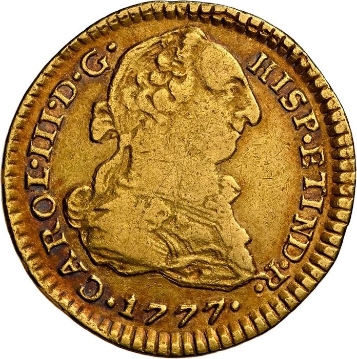 PERU, Lima, gold bust 1 escudo, Charles III, 1777 MJ, NGC AU 53, finest ...