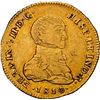 Image 1 : PERU, Lima, gold bust 1 escudo, Ferdinand VII transitional ("imaginary" bust), 1810 JP, very rare, N