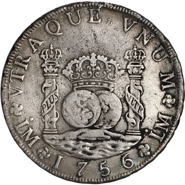 PERU, Lima, pillar 8 reales, Ferdinand VI, 1756/5 JM, ex-Brameld.