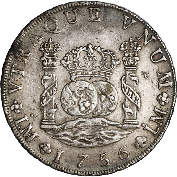 PERU, Lima, pillar 8 reales, Ferdinand VI, 1756 JM, ex-Brameld.