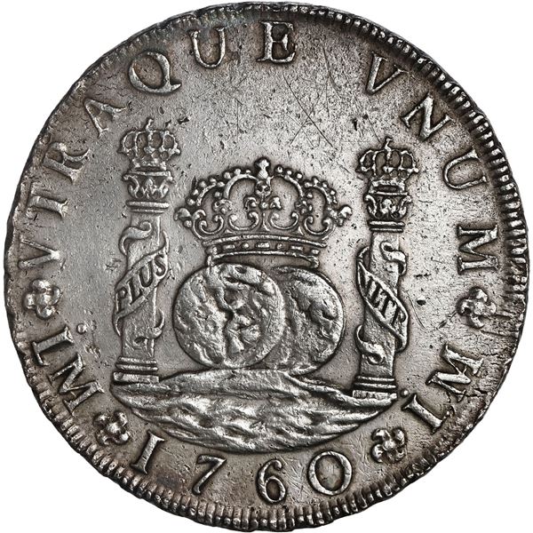 PERU, Lima, pillar 8 reales, Charles III, 1760 JM, rare, ex-Brameld.