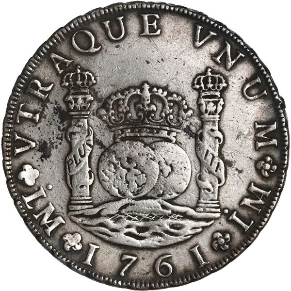 PERU, Lima, pillar 8 reales, Charles III, 1761 JM, ex-Brameld.