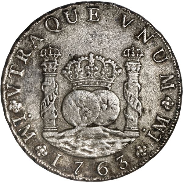 PERU, Lima, pillar 8 reales, Charles III, 1763 JM, ex-Brameld.