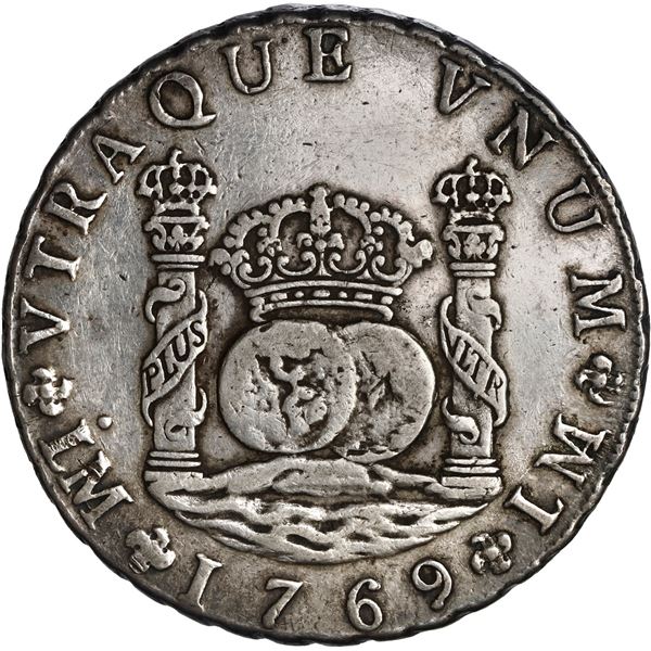 PERU, Lima, pillar 8 reales, Charles III, 1769 JM, crowns alike, no dot over right mintmark, ex-Bram