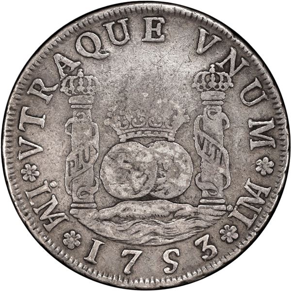 PERU, Lima, pillar 4 reales, Ferdinand VI, 1753/2 J, very rare, PCGS VF35, ex-O'Brien, ex-Pat Johnso