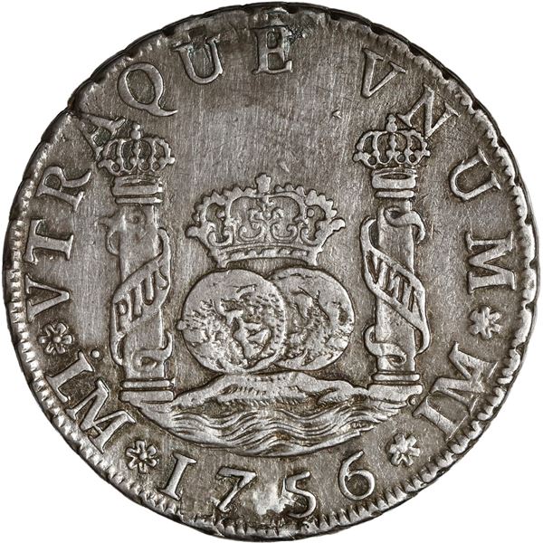 PERU, Lima, pillar 4 reales, Ferdinand VI, 1756/5 JM, very rare, ex-O'Brien.