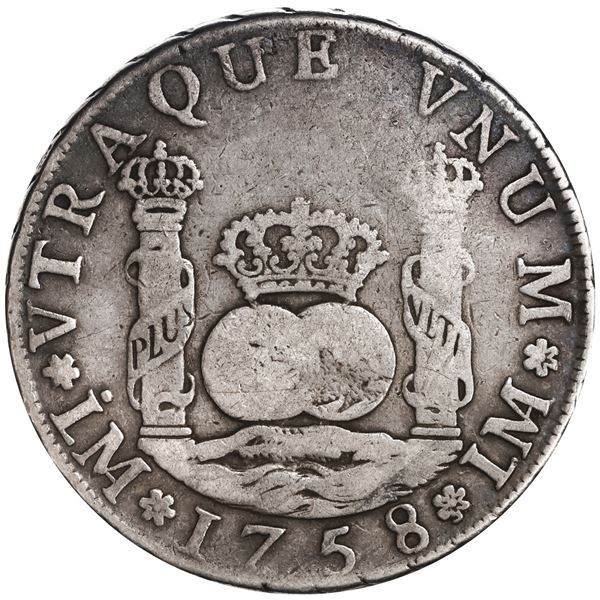 PERU, Lima, pillar 4 reales, Ferdinand VI, 1758 JM, very rare, ex-O'Brien.