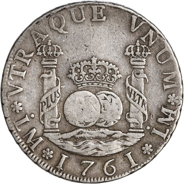 PERU, Lima, pillar 4 reales, Charles III, 1761 JM, rare, ex-O'Brien.