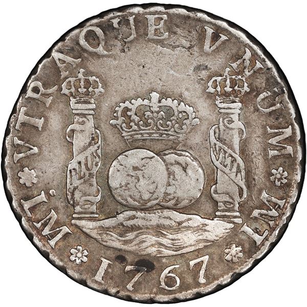 PERU, Lima, pillar 4 reales, Charles III, 1767 JM, very rare, PCGS XF details / tooled, ex-O'Brien, 