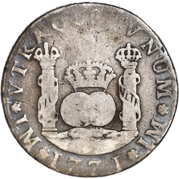 PERU, Lima, pillar 4 reales, Charles III, 1771 JM, neither mintmark dotted, very rare, ex-O'Brien, e